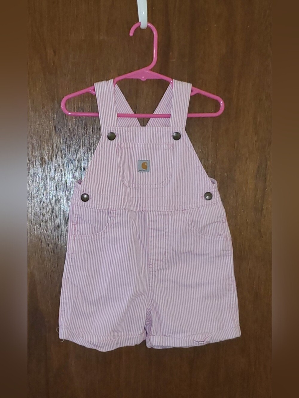 Carhartt Pink Pinstripe Shortalls Bibs Sz 2t